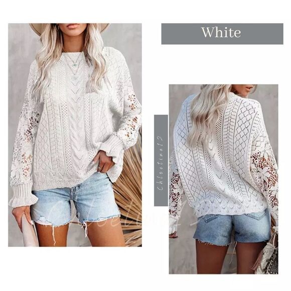 🎉HP🎉NEW Lace Crochet Crew Neck Pullover Sweater - Picture 3 of 8